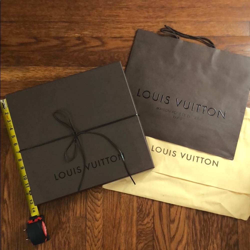 Louis Vuitton box, duster, and bag